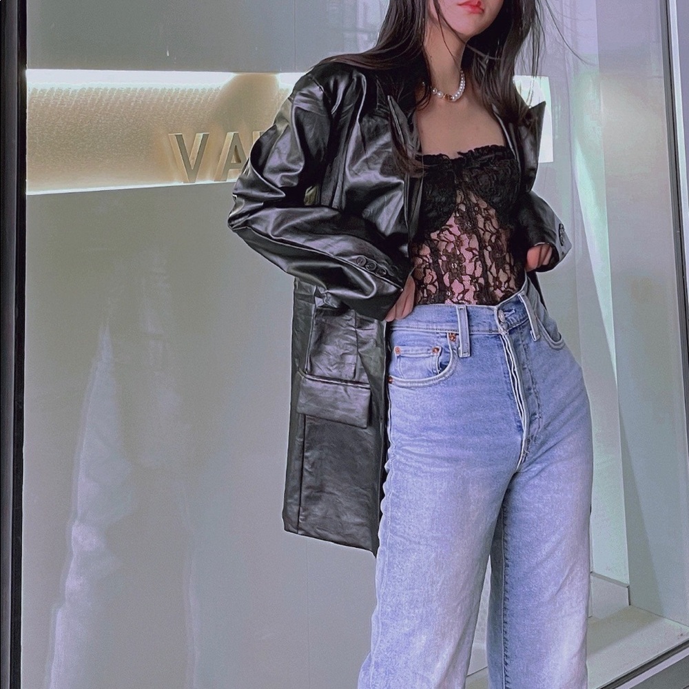 Oversized leather blazer
